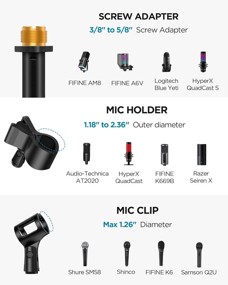 InnoGear Mic Stand, Max Height 82.28" Microphone Stand Floor Detachable Boom Mic Arm Stands with Weighted Base for Blue Yeti HyperX QuadCast Shure SM58 Samson Q2U Fifine K669B Singing Stage - Image 5